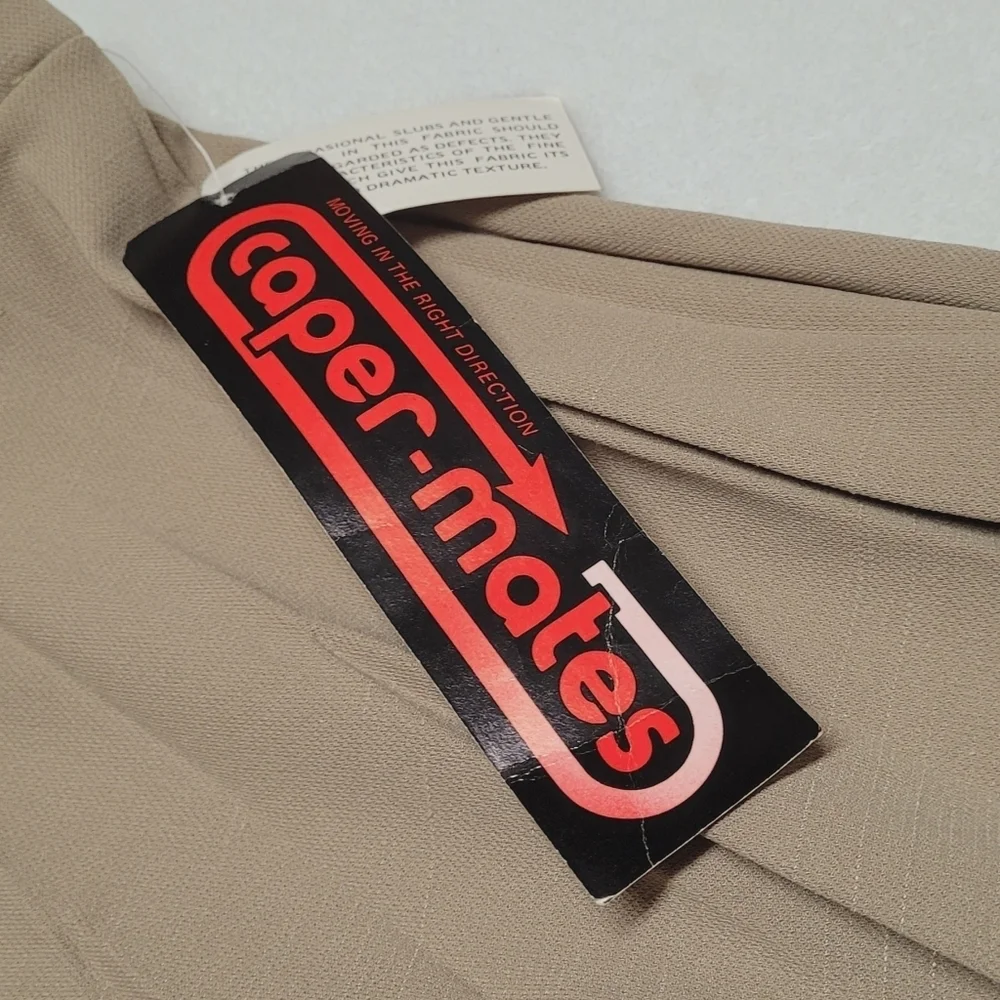Deadstock Vintage 70s Caper-mates Stretchy Khaki Top-stitch Pleat Midi Skirt 12